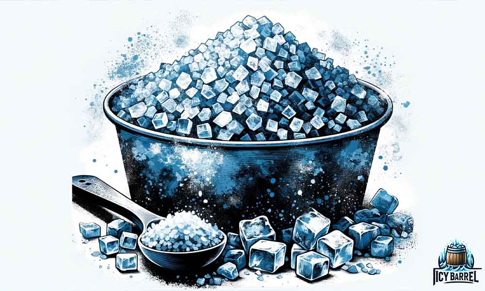 Illustration of overflowing ice cubes in a bucket.