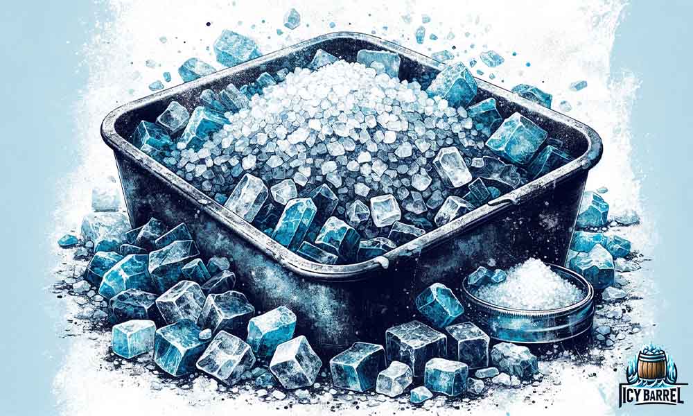 Illustration of a bin full of ice cubes.