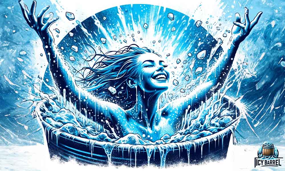 Woman rejoicing in splash of icy water.
